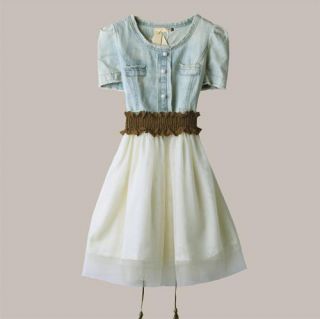 Women Vintage Jean Denim Party Dress Retro Girl Summer S M L Skirt 
