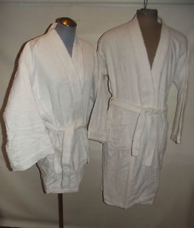 NWT Men Women Unisex White Cotton Terry Cloth Kimono Robe L/ XL Short 