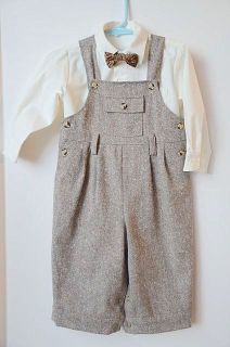 BISCOTTI COLLEZIONI Brown Tweed dressy Overalls w/bowtie