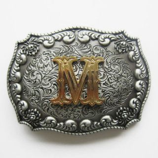 Initial Letter M Cowboy Rodeo Western Metal Belt Buckle