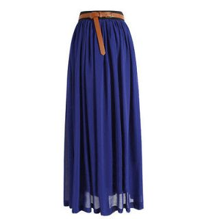   Double Layer Chiffon Pleated Retro Long Elastic Waist Maxi Dress Skirt