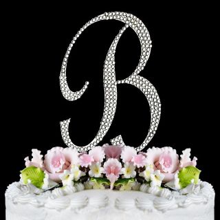 NWT Monogram Silver Initial LETTER or NUMBER Cake Topper w/ swarovski 