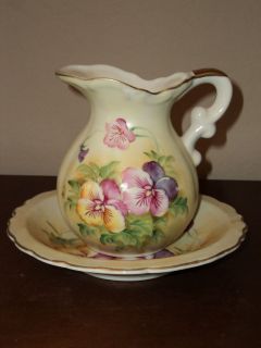 Vintage Lefton Hand Painted China Pitcher and Bowl   NICE