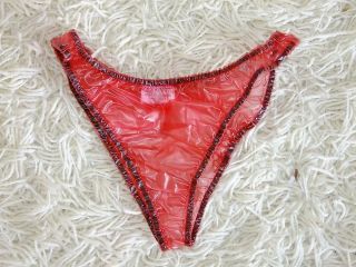 PVC Bikini Briefs Bottoms Pants Panties Knickers Clear Red Roleplay 
