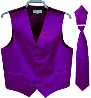   tuxedo vest waistcoat & necktie set purple wedding prom XS to 4XL