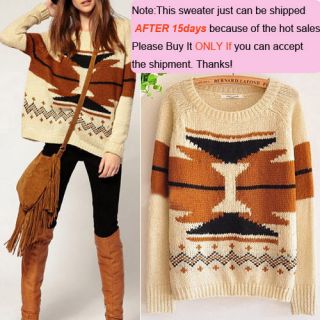   Knitted Scoop Neck Geometric Print Jumper Sweater Pullover Knitwear