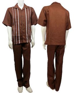 Mens MOJITO COLLECTION linen 2 pc suit brown short sleeve shirt 