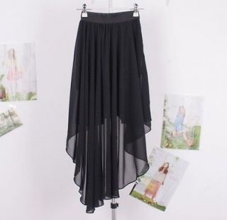   Asym Hem Chiffon Asymmetrical Elastic Waist Long Maxi Dress Skirt