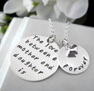   Silver Hand Stamped 2 Charms Daughter Mother FOREVER Necklace Heart
