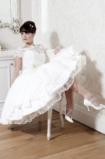 Short Sleeve Short Tea Length Wedding Dress Bridal Prom Gown Evening 