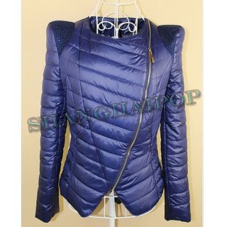   Puffer Shoulder Short Side Zip Up Coat Warm Outerwear Women Sexy