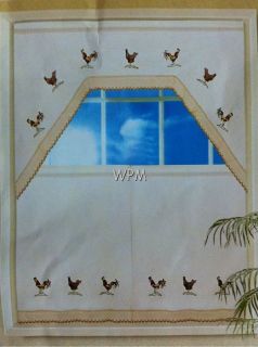 3pc Kitchen window Curtain set / rooster chicken country cafe tier 