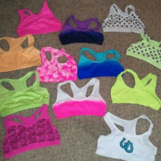 Huge lot 12 sports bras crop tops cheer dance child youth small