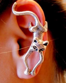 Very unusual antique silver coloured cat cuff earring earrings