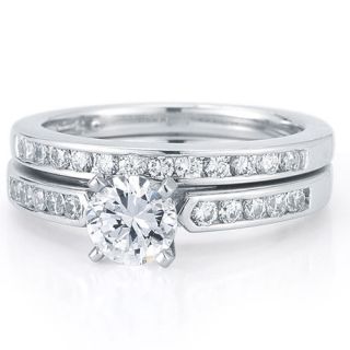 ROUND CZ SILVER WEDDING ENGAGEMENT RING GUARD SET FAST USA SHIPPING 