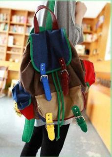 Fashion Multi color Canvas Backpack Rucksack Tote Satchel School Hand 
