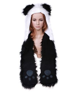   Panda Plush Soft Warm Cap Hat Earmuff Scarf Black and White H2774