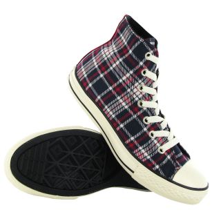 Converse All Star Plaid Hi White Red Blue Kids Trainers