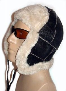 NEW Sheepskin Winter Trapper Bomber   Aviator Hat Unisex Real Leather 