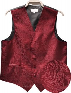 New mens tuxedo vest waistcoat only paisley pattern burgundy prom 