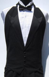 Mens Black Open Back/Backless Tuxedo Vest & Bow Tie Wedding Prom XXL