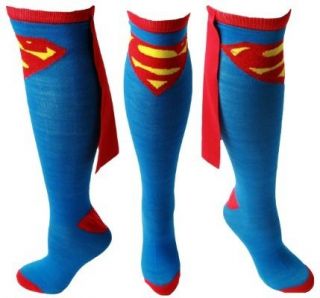 New Superman Socks Knee High With CAPE Attached LICENSED Pair fits all 