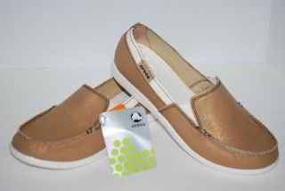 NEW NWT CROCS MELBOURNE GOLD / OYSTER canvas slip on shoes 10 11 