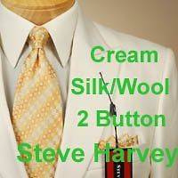 46R Suits   STEVE HARVEY CREAM SILK & WOOL Mens Suit 46 Regular   H20