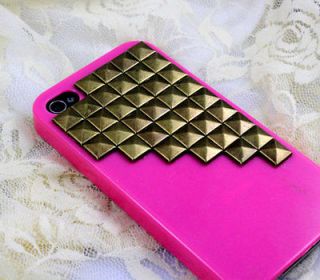 Bronze pyramid stud Pink Hard Case Cover for Apple iPhone 4 Case 