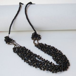 NEW Brass long Black mutiple strands String seed bead vintage fashion 