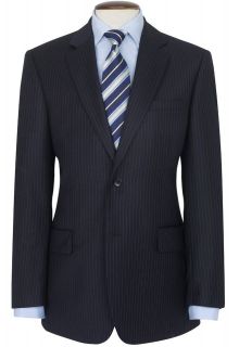 Cromford English Navy Pinstripe Flannel Suit, Wool Yorkshire Fabric 36 