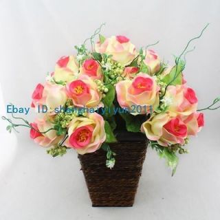 25 PCS Silk Roses Buds Wedding Bouquet Artificial Flowers (Pink) F71