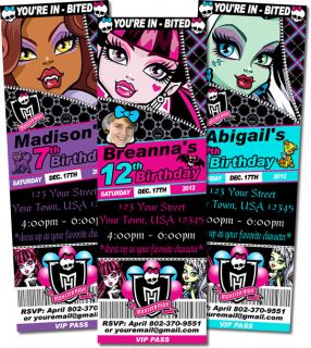 Printed Monster High Custom Ticket or 4X6 Birthday Invitations NEW 