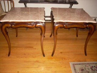 Gorgeous Vintage Pair of Mahogany with Marble Top End Tables