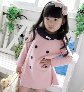   Girls Double Breasted Bow Knot Round Neck Cotton Dress 3 8 Y D0004