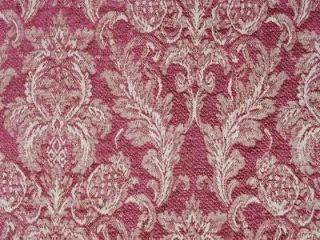 Red Cream Damask Chenille Drapery Upholstery Fabric