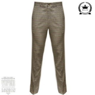 Relco Tweed Multi Check Slim Fit Sta Press Mod/Golf/Retro Trousers 