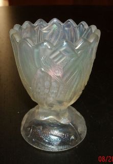   Kingfisher White Ice Carnival Glass Toothpick Holder Saw Tooth Rim