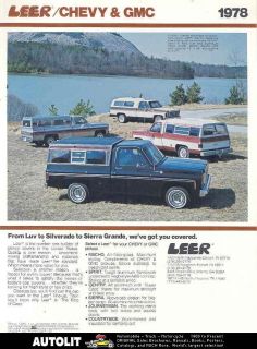 1978 Leer Pickup Truck Cap Chevrolet GMC Brochure