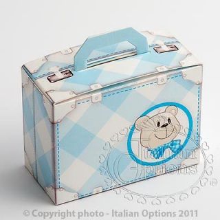 Cute Baby Boy Teddy Bear Blue Suitcase Christening Shower Party Favour 