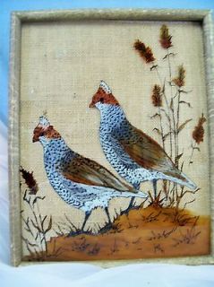 Vintage Reverse Painting on Glass, Quail, Signed
