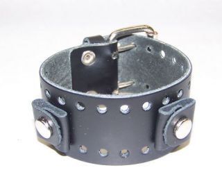 WIDE LEATHER CUFF WRIST WATCH BAND WITH BUCKLE PUNK ROCK METAL SKATER 