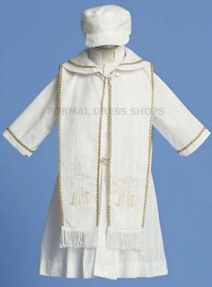 BABY BOYS BAPTISM WHITE ROBE CAP KIDS CHRISTENING OUTFIT CHURCH 