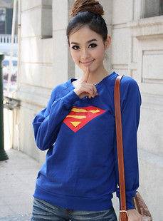   slim blue cute women girl superman logo print round neck T shirt top