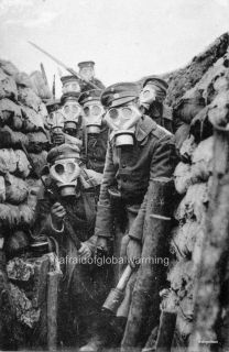 Photo 1914 8 WW1 German Soldiers in Trench Gas Masks Preparing to 