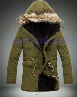 2012 Mens Cloth Hooded Fur Winter Long Coat Outerwear Warm Winter 