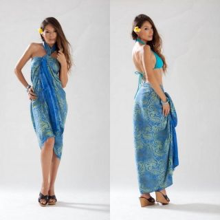 Paisley Sarong in Light Blue and Lime Skirt Pareo Beach Tahitian 