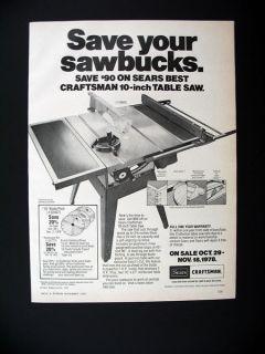  Craftsman 10 inch Table Saw 1978 print Ad