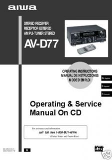 AIWA AV D77 STEREO OWNERS & SERVICE MANUALS ON A CD
