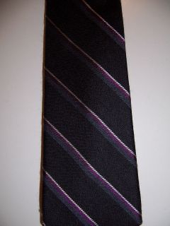  Penguin black purple striped Adams Wool Wardrobe silk slim neck tie